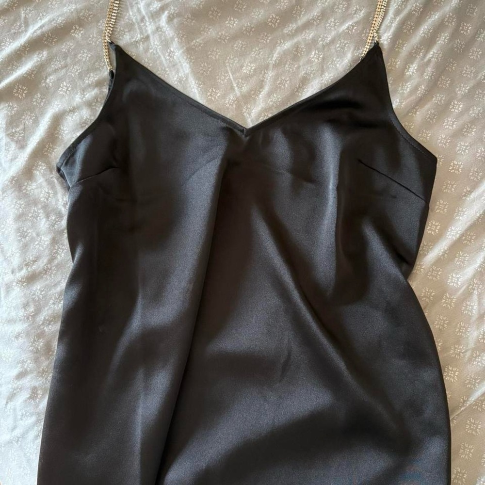Elegant Black Satin Cami with Diamond Straps